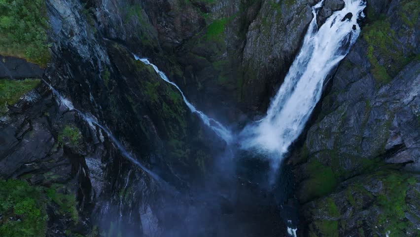 Voringsfossen - a spectacular location at edge of huge cliff near Hardangervidda National park and Voringsfossen. This video was shot june 13 - 2024.