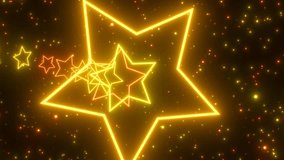 Five Pointed Star Shape 3D Tunnel Glowing Golden Yellow Neon Colors - 4K Seamless VJ Loop Motion Background Animation - Powered by Shutterstock - Get 15% off with code: PIKWIZARD15