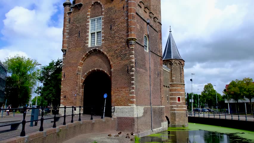 Medieval Amsterdam Gate in the city of Haarlem, North Holland, Netherlands.