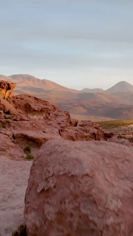 Atacama Desert, Chile. San Pedro de Atacama, Valle de la Luna. Aerial view by drone. Vertical video