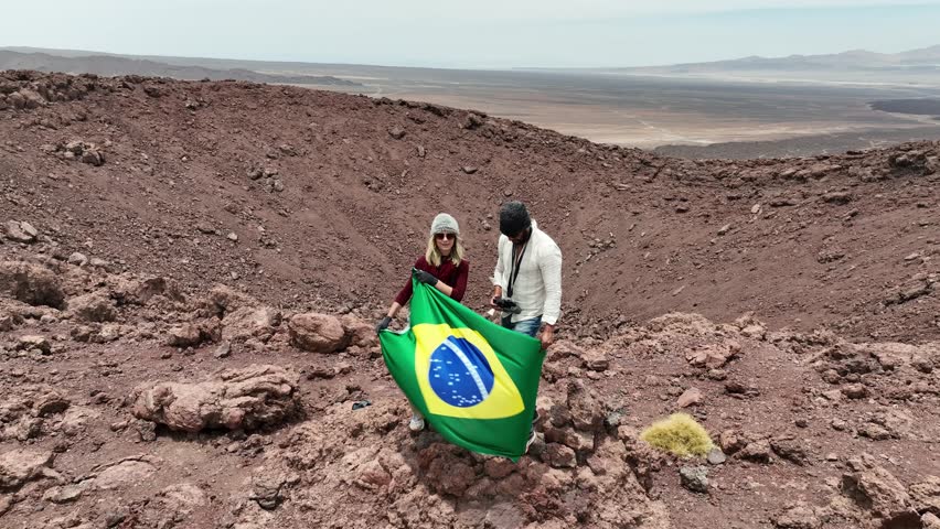 Poruna volcano near Calama. Atacama Desert, Chile. Aerial view by drone.
