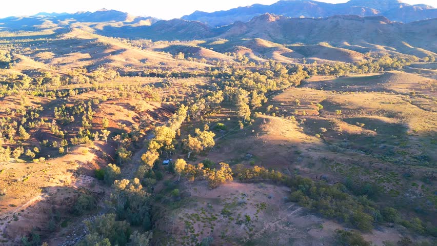 An aerial footage of the scenic Flinders Ranges on a sunny day in South Australia, Australia
