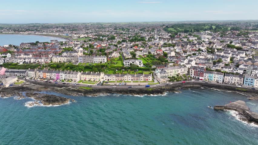 Aerial view of Residential homes and town houses in Bangor Town on the Co Down Coastline Northern Ireland 