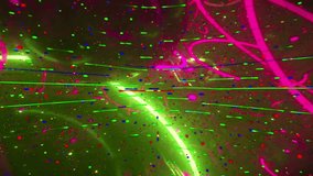 A mesmerizing view of a disco ball with neon lights reflecting off the confetti and creating a vibrant, colorful, and dynamic atmosphere - Powered by Shutterstock - Get 15% off with code: PIKWIZARD15