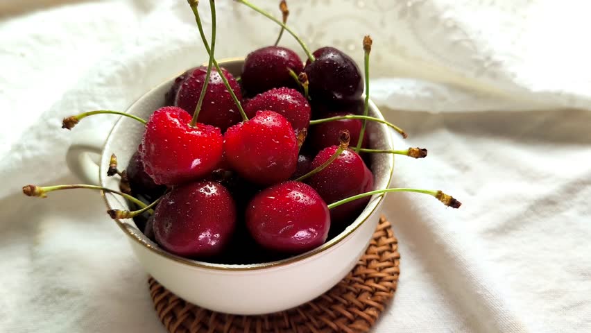 Fresh Red Cherries With White Backgroud
