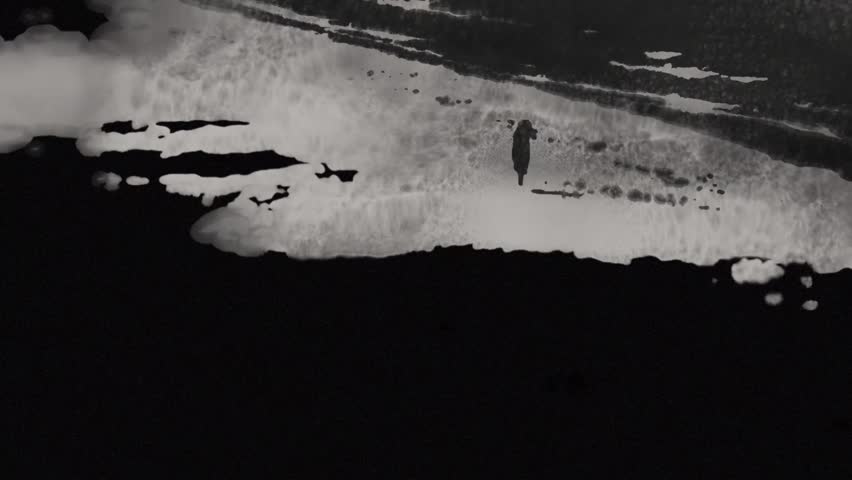 An abstract artistic Black and White VJ Loop artwork of woman walking alone, with delicate vintage paper texture effect - Powered by Shutterstock - Get 15% off with code: PIKWIZARD15