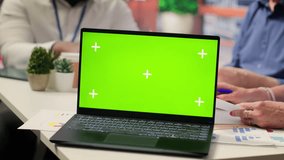 Senior people discussing with broker about securing a pension option, having a copy space mockup on laptop in office. Old clients choosing a retirement plan for life insurance. Camera A. - Powered by Shutterstock - Get 15% off with code: PIKWIZARD15