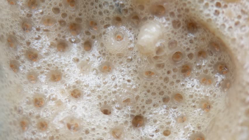 Macro of white maggots in dirty watery food. Dirty food waste that has been left for a long time will bring in garbage maggots. Handheld footage.