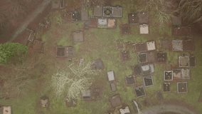 Aerial top-down view of Menlo graveyard, fading from fog. Galway - Powered by Shutterstock - Get 15% off with code: PIKWIZARD15