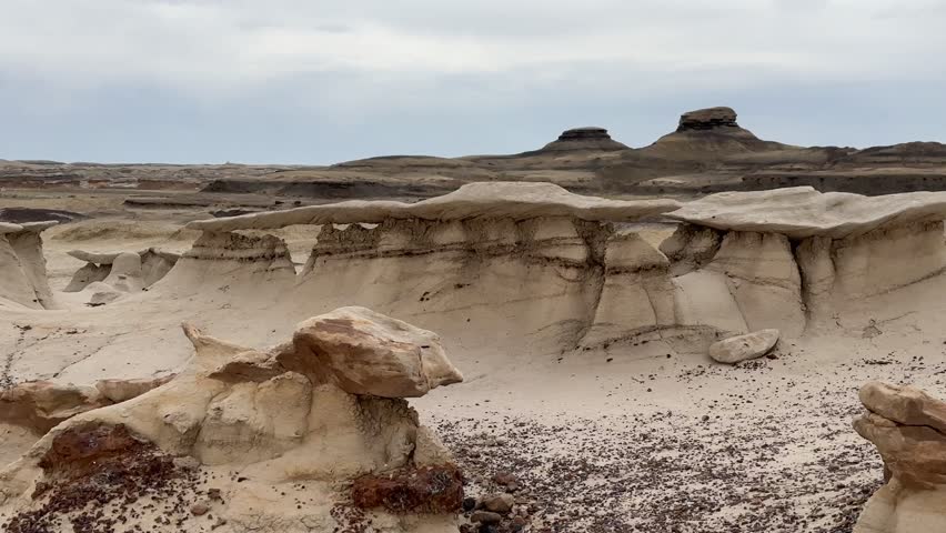 Hiking in Bisti Badlands near Farmington New Mexico, Bisti De Na Zin Wilderness, authentic natural landscape scenery, otherworldly, Mars surface, mysterious, Venus surface, extraterrestrial, untouched