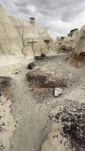 Hiking in Bisti Badlands near Farmington New Mexico, Bisti De Na Zin Wilderness, authentic natural landscape scenery, otherworldly, Mars surface, mysterious, Venus surface, extraterrestrial, untouched