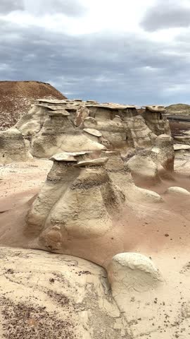 Hiking in Bisti Badlands near Farmington New Mexico, Bisti De Na Zin Wilderness, authentic natural landscape scenery, otherworldly, Mars surface, mysterious, Venus surface, extraterrestrial, untouched