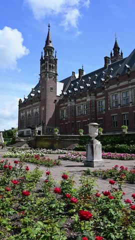Majestic garden of the Peace Palace, one of the places widely known as the international justice city and one the most visited in The Hague City, Netherlands