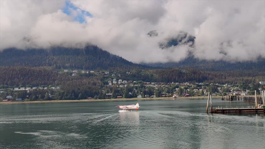 Float plane taking off at Juneau
