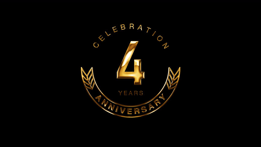 4th Golden Anniversary Celebration. Happy 4 Years Anniversary Animation in Gold Color on the Transparent Background, Alpha Channel. Great for greetings, celebrations, events, and gifts.