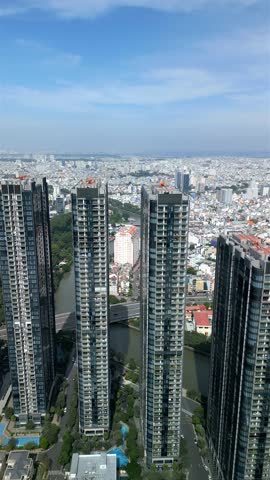 Aerial view of high-rise buildings in Ho Chi Minh City, Vietnam