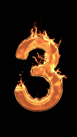 Burning number Three symbol rotating on a transparent alpha channel in a seamless loop for easy drag and drop use...