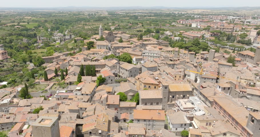 Aerial view of Palazzo dei Papi in Viterbo, Italy. It is a historical papal palace located alongside the Cathedral of the city. It is the most important monument in the town.