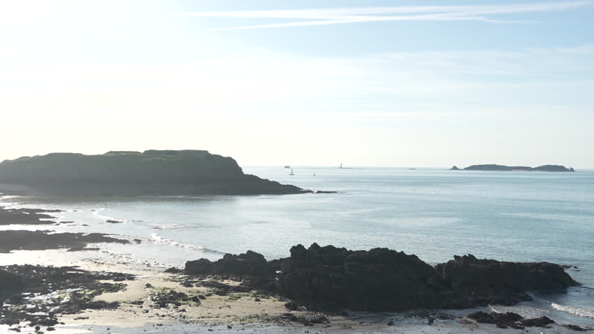 Saint-Malo, France. View of the ocean shore during sunset