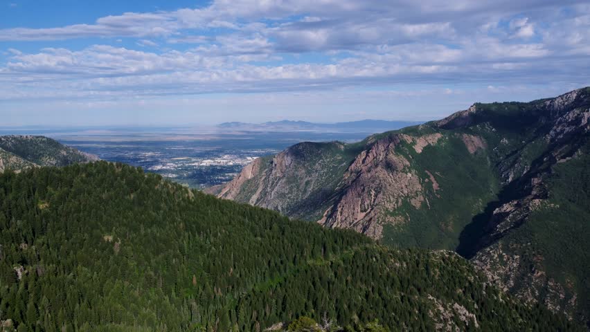 4K Summer Aerial Hiking Views of Snowbasin Utah Overlooking Ogden Utah