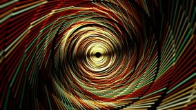 Abstract shiny tunnel made of twisted colorful ribbons in a shape of dynamic radial swirl. Circle vortex wormhole with red, green and orange stripes and golden deep glow on a dark background. 4K 60fps - Powered by Shutterstock - Get 15% off with code: PIKWIZARD15