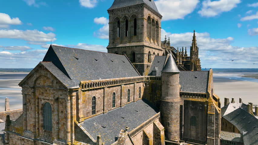 Aerial view of the famous French landmark Saint-Michel. Normandie. France.