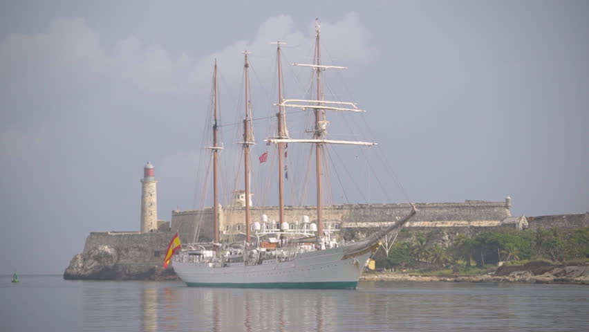 Juan Sebastian de Elcano spanish navy sailing ship arriving to habana harbor