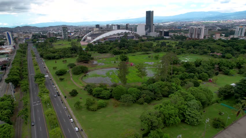 Beautiful aerial view of the Sabana park, the Art Museum in San Jose Costa Rica