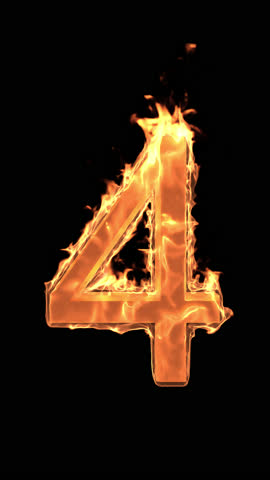 Burning number Four symbol rotating on a transparent alpha channel in a seamless loop for easy drag and drop use...