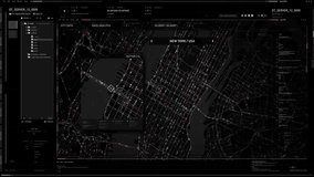 Futuristic software interface tracking the position of the runaway criminal. Futuristic tracking program interface examining the night map. Futuristic gps interface tracked down a target location. - Powered by Shutterstock - Get 15% off with code: PIKWIZARD15