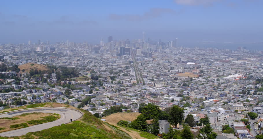 high angle of San Francisco city skyline. Cityscape view from Twin Peaks