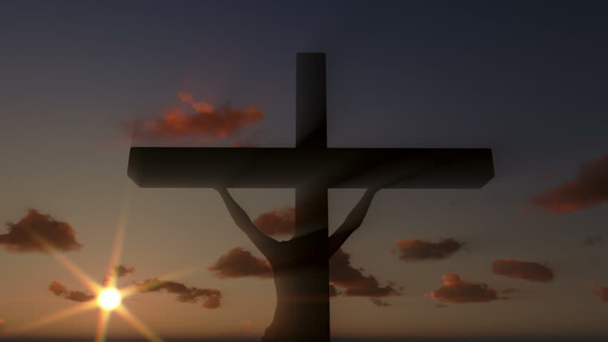Jesus on Cross, close up, timelapse clouds at sunset