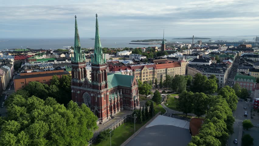  Aerial view of the Design Museum and Johanneksen kirkko, or St. John