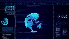 HUD Futuristic Environment digital Earth world information scanning hologram user interface background. hologram in cyberspace. Number, Chart, Text internet of things, Technology Blockchain network - Powered by Shutterstock - Get 15% off with code: PIKWIZARD15