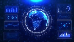 HUD Futuristic Environment digital Earth world information scanning hologram user interface background. hologram in cyberspace. Number, Chart, Text internet of things, Technology Blockchain network - Powered by Shutterstock - Get 15% off with code: PIKWIZARD15
