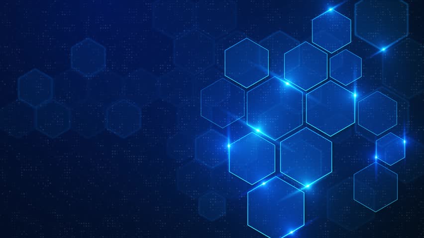 Futuristic High-tech hexagons honeycomb surface hexagonal grid pattern animation deep blue. Clean background. medical innovation animation hexagon. articles hex event game trailer titles