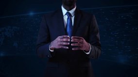 Businessman virtual display Sci-Fi Futuristic HUD Hologram Futuristic User Interface Hud Infographic Elements. Technology Frame element. viewfinder Interference. Virtual hi-tec. 3D Illustration - Powered by Shutterstock - Get 15% off with code: PIKWIZARD15