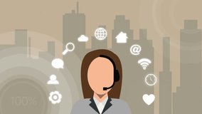 Icon, illustration and infographic with call center offer or service in city for communication. Contact us, crm and ecommerce with agent in customer support or telemarketing office for assistance - Powered by Shutterstock - Get 15% off with code: PIKWIZARD15