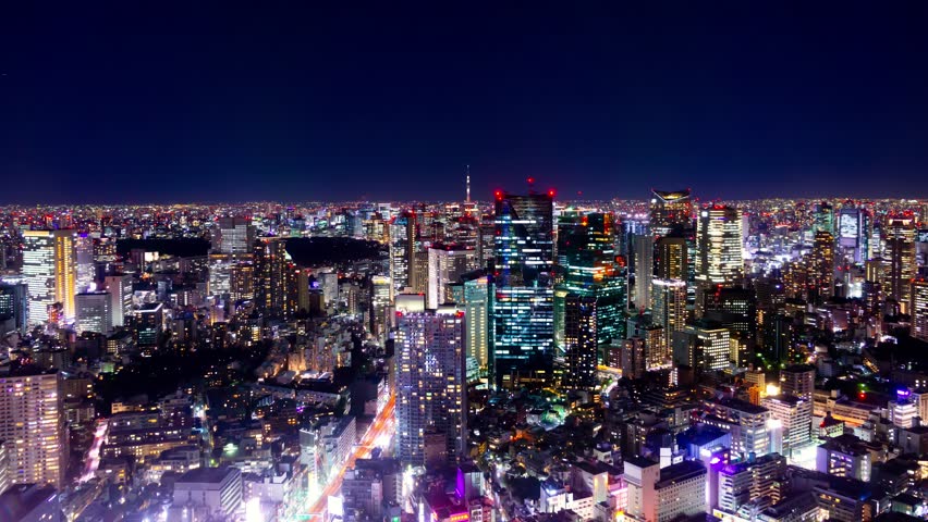 Tokyo night view time lapse skyscrapers and skyscrapers