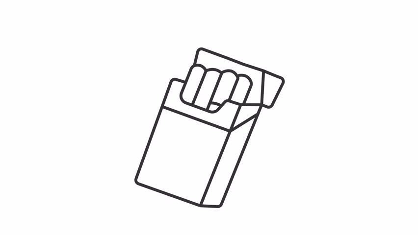 Animated smoking pack icon. Cigars package line animation. Picking up cigarette. Tobacco packaging. Black illustration on white background. HD video with alpha channel. Motion graphic
