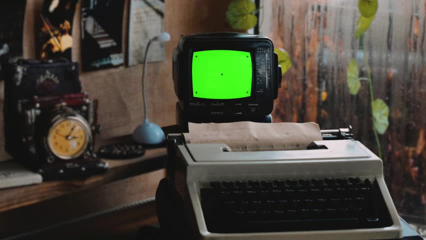 Obsolete Computer booting with Glitch and Green Screen 4k old vintage 4K video.
