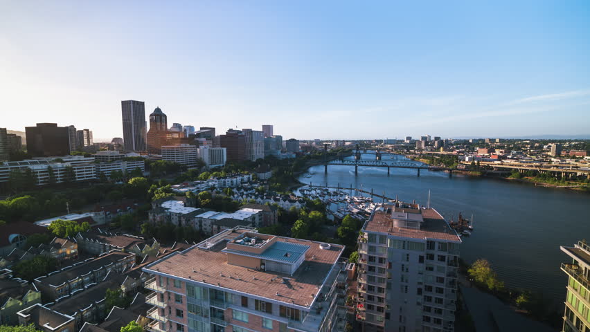 Aerial View Shot of Portland OR, Oregon, USA, sunny day