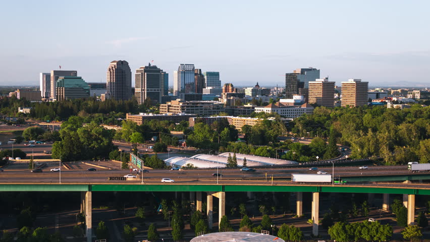 Aerial View Shot of Sacramento CA, California State Capital, California, USA, beautiful day