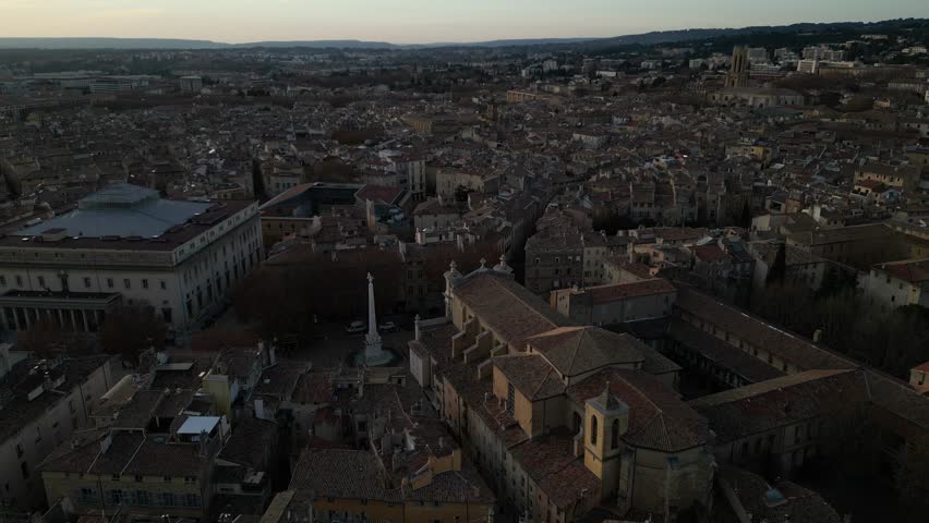 An aerial footage of the Aix-en-Provence cityscape on a sunny day in the Provence-Alpes-Cote d