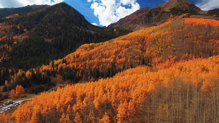 Aerial Shot Of Mountains At Rocky Mountain National Park, Drone Flying Downwards Over Autumn Trees In Forest - Aspen, Colorado