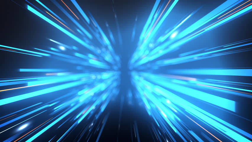 Glowing Hight Speed Light Rays Flying Lines tunnel Traffic. Sci-fi Digital Footage Electric Move of Dynamic Streaks of Hyperspace.