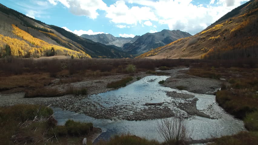 Aerial: Scenic Shot Of Rocky Mountain National Park, Drone Flying Backwards Over Lake - Aspen, Colorado
