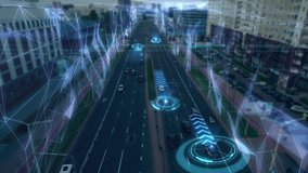 Smart transportation of the future. Cars driven by artificial intelligence. Driverless vehicles in the city. Futuristic intelligent traffic detection system. Autonomous car self-driving on road. 4k. - Powered by Shutterstock - Get 15% off with code: PIKWIZARD15