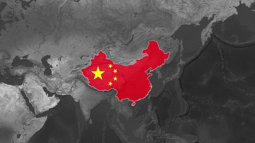 China Flat Map Flag Black and White Map