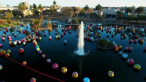 Aerial: Drone Panning Shot Of Macarthur Park In Residential City Against Clear Sky - Los Angeles, California - Powered by Shutterstock - Get 15% off with code: PIKWIZARD15